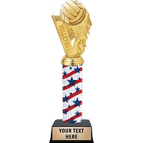 Crown Awards Volleyball Trophies - 11" Red, White and Blue Volleyball Trophy with Customized Text Prime
