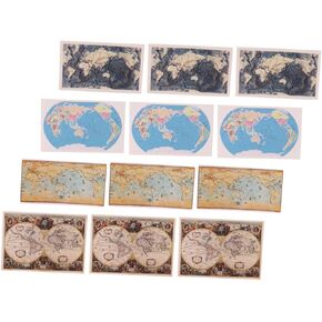 ibasenice Miniature Vintage Maps - 12 PCS Miniature World Maps Wall Art Pictures for Mini House
