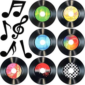 39 Pcs Music Party Decorations Musical Notes Records Bulletin Board Cutouts Rock and Roll Classroom Decor for 1950s 70s 90s Retro Music Birthday Theme Party Supplies School Home Wall Decor
