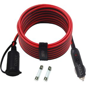 12V/24V 12ft / 3.66m 14 AWG Heavy Duty Extension Cord with Cigarette Lighter Plug Socket