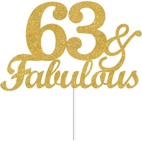 63 & Fabulous Cake Toppers Gold Glitter, Happy 63rd Birthday Cake Topper Cheers to 63 Years Old Bday Decoration, Sixty-three and Fabulous Cake Decorations for 63rd Birthday Anniversary Party