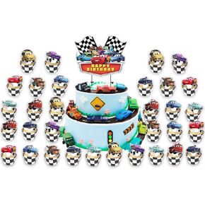 33Pcs Cars Birthday Party Decorations, 32pcs Race Car Cupcake Toppers, 1Pc Car Cake Topper Table Decoration for Kids Racing Cars Themed Birthday Party Supplies Baby Shower in Saudi Arabia