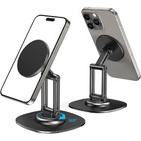 CreaDream Magnetic Phone Stand, MagSafe iPhone Stand Holder for Desk with 360° Rotating Base, Metal Foldable Adjustable Cell Phone Stand Compatible with iPhone 15 14 13 12 Pro Max and MagSafe Case