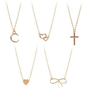 DF DUALFERV 5 Pcs Layered Gold Cross Necklaces for Women, 14K Gold Plated Cross Pendants for Women and Girls, Simple, Cute, Tiny Jewelry Gifts, Trendy Faith Pendants