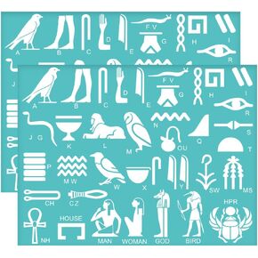 OLYCRAFT 2Pcs 11x8.6 Inch Self-Adhesive Silk Screen Printing Stencil Egyptian Theme Silk Screen Stencil Hieroglyphics for Egyptian Mesh Transfer Stencils for Painting on Wood DIY T-Shirt