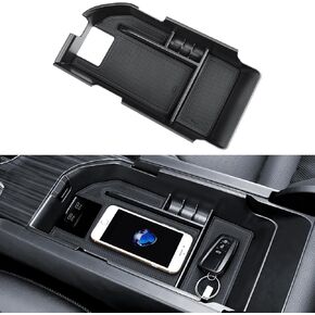 Center Console Tray Compatible with 2018-2024 Toyota Camry Accessories with Dual USB Ports ABS Material Armrest Secondary Storage Box (Black)