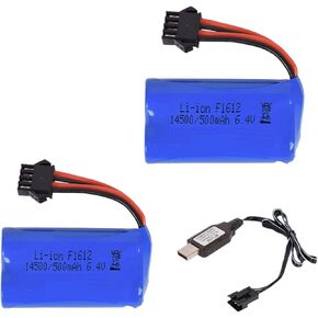 2 Pcs 6.4V 500mAh SM4P Plug Lithium Battery with USB Charging Cable for RC Toys Electric Robot Toy Drone Study Machine