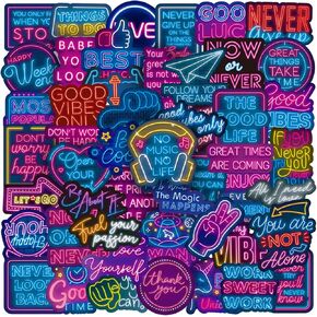 Neon Stickers for Adults Teens 50PCS, Glueewee Positive Graffiti Stickers for Laptop Water Bottles Vinyl Waterproof Inspirational Stickers Cool Stickers