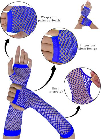 YgneeDom 13 Styles 80s Fishnet Gloves for Women and Girls in Theme Party Costume Accessories in Kuwait