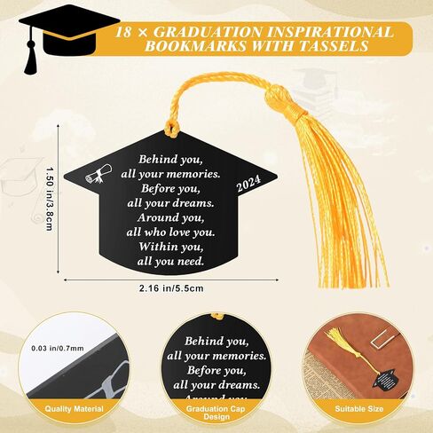 Graduation Gift Class of 2024 Inspirational Bookmarks Gift Behind You All Your Memories Bookmark with Tassels Graduation Cards Organza Bags Graduation Party Favor Gifts(18 Sets) in Saudi Arabia