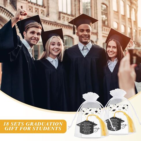 Graduation Gift Class of 2024 Inspirational Bookmarks Gift Behind You All Your Memories Bookmark with Tassels Graduation Cards Organza Bags Graduation Party Favor Gifts(18 Sets) in Saudi Arabia