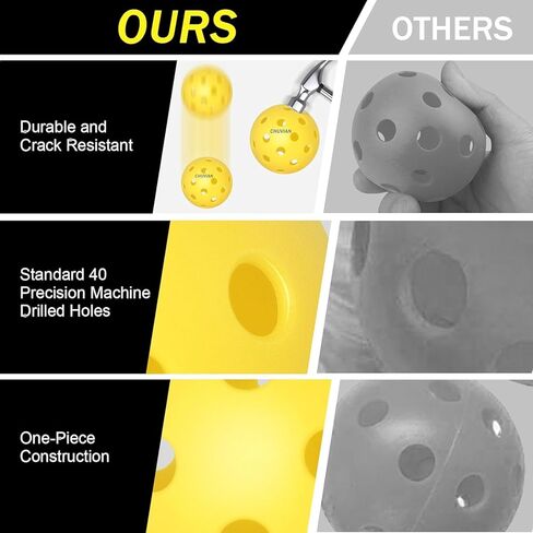 كرات بيكلبول، 6 عبوات، 40 فتحة، صفراء، مناسبة لجميع الملاعب، ارتداد عالٍ، رحلة حقيقية، كرات مخلل صفراء متينة، بطولة ومسابقات معتمدة من الولايات المتحدة الأمريكية in Kuwait