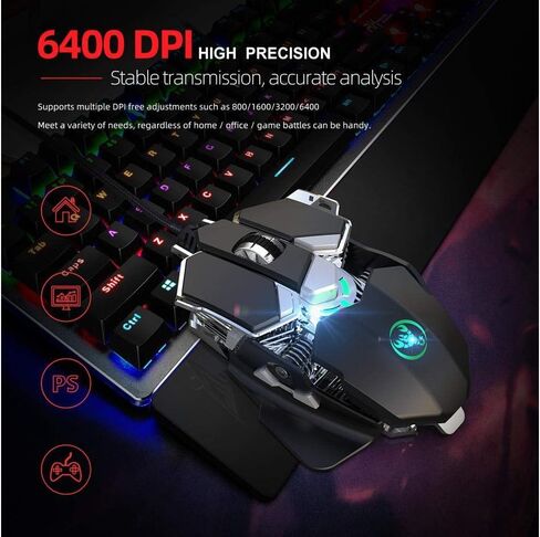 Wired Gaming Mouse RGB Backlit Programmable Mechanical Mouse up to 6400 DPI for Windows PC Gamers in Saudi Arabia