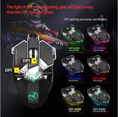 Wired Gaming Mouse RGB Backlit Programmable Mechanical Mouse up to 6400 DPI for Windows PC Gamers in Saudi Arabia