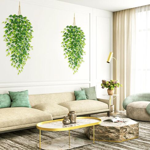 نباتات معلقة وهمية نباتات اللبلاب الكرمة الاصطناعية الخضراء المعلقة لحفلات الزفاف وغرفة المنزل والفناء الداخلي والخارجي ورف المنزل وديكور المكتب in Kuwait