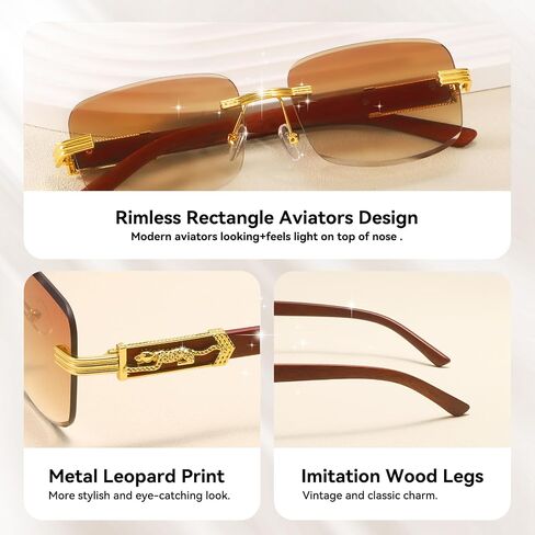 Dollger Rimless Rectangle Sunglasses for Women Men Fashion Hip hop Frameless Designer Shades Wooden Y2K Square Glasses in Saudi Arabia