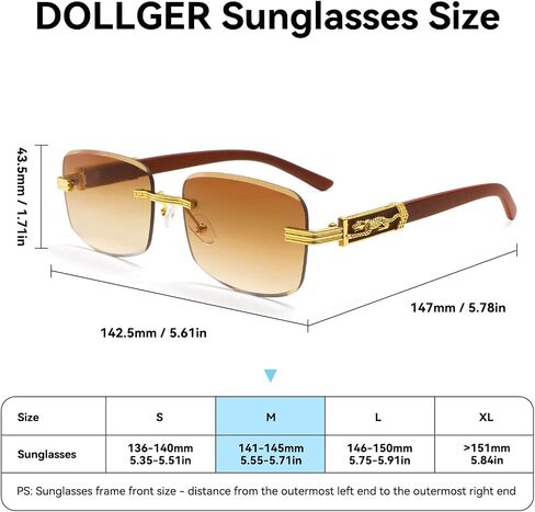 Dollger Rimless Rectangle Sunglasses for Women Men Fashion Hip hop Frameless Designer Shades Wooden Y2K Square Glasses in Saudi Arabia