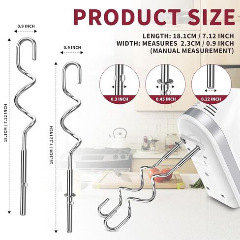 خطاف عجين لاستبدال خلاط اليد لخطافات العجين اليدوية لخلاط المطبخ، خطافات العجين المصنوعة من الفولاذ المقاوم للصدأ مناسبة لسلسلة KHM 5KSM KSM KSMO KSMH من خلاط كيتشن ايد باليد، قطعتان. in Kuwait