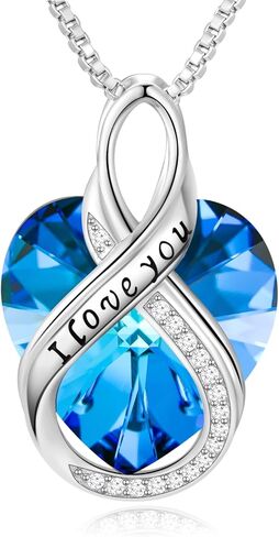 LIANYU Sapphire Crystal Heart Necklaces for Women S925 Sterling Silver Infinity I Love You Pendant Jewelry Anniversary Necklace for Her Christmas Birthday Gifts For Women Wife Girlfriend in Kuwait