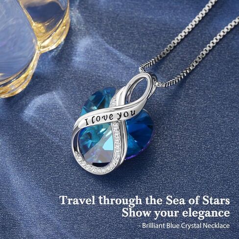 LIANYU Sapphire Crystal Heart Necklaces for Women S925 Sterling Silver Infinity I Love You Pendant Jewelry Anniversary Necklace for Her Christmas Birthday Gifts For Women Wife Girlfriend in Kuwait