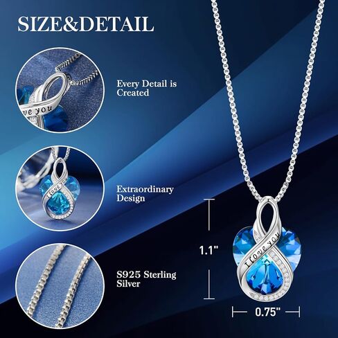 LIANYU Sapphire Crystal Heart Necklaces for Women S925 Sterling Silver Infinity I Love You Pendant Jewelry Anniversary Necklace for Her Christmas Birthday Gifts For Women Wife Girlfriend in Kuwait