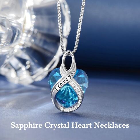 LIANYU Sapphire Crystal Heart Necklaces for Women S925 Sterling Silver Infinity I Love You Pendant Jewelry Anniversary Necklace for Her Christmas Birthday Gifts For Women Wife Girlfriend in Kuwait