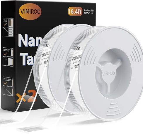 2 Pack Double Sided Tape Heavy Duty, Extra Large 16.4FT Nano Double Sided Mounting Tape, Transparent Strong Removable Adhesive Picture Hanging Strips, Wall Tape Sticky Poster Carpet Decor in Saudi Arabia