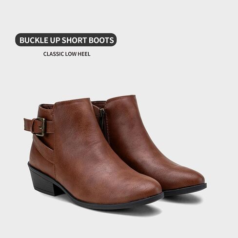 Vepose Women's Short Ankle Boots, Low Heel Round Toe Western Booties | Comfortable western-inspired booties, memory foam cushioning, buckle side zip or perforated slip-on design options in Saudi Arabia