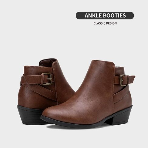 Vepose Women's Short Ankle Boots, Low Heel Round Toe Western Booties | Comfortable western-inspired booties, memory foam cushioning, buckle side zip or perforated slip-on design options in Saudi Arabia