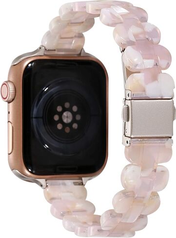 Slim Resin Compatible for Apple watch band 38mm 40mm 41mm 42mm 44mm 45mm,Dressy Fashion Lightweight Strap Replacement with metal buckle for iWatch SE Series7 6 5 4 3 2 1 in Saudi Arabia