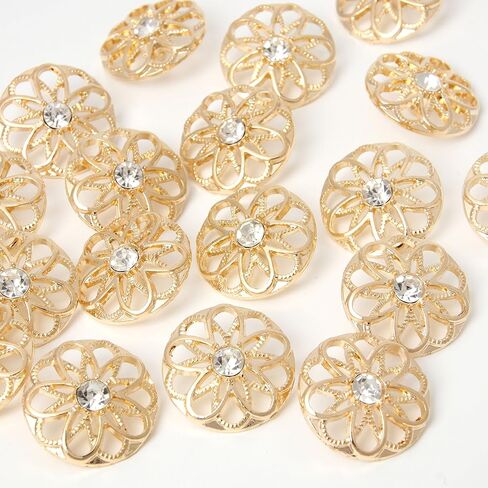 24 قطعة من أزرار YAKA اليدوية لخياطة الملابس، أزرار قماش معدنية مجوفة من حجر الراين والكريستال الذهبي، 25 مم، لوازم حرفية للأزرار بنفسك (Style4) in Kuwait