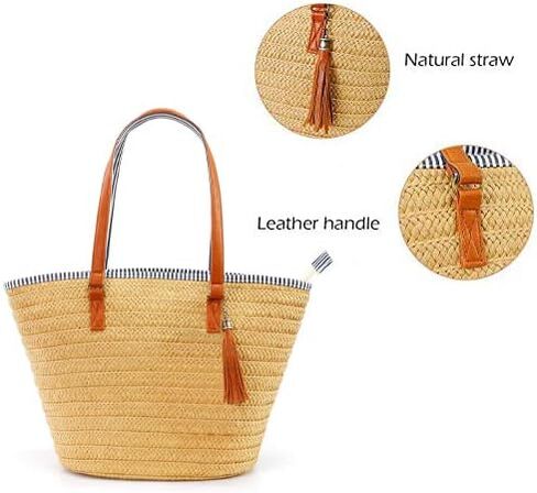 Large Straw Beach Bags for Women Large Tote Bag Summer Travel With Pom Poms in Saudi Arabia