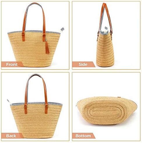 Large Straw Beach Bags for Women Large Tote Bag Summer Travel With Pom Poms in Saudi Arabia