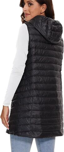 ELFJOY Women's Long Down Vest Zipper Lightweight Puffer Jackets with Hood in Kuwait