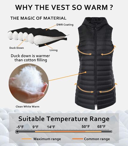 ELFJOY Women's Long Down Vest Zipper Lightweight Puffer Jackets with Hood in Kuwait