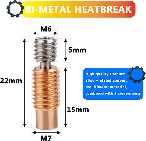V6 Bi Metal Heatbreak، ترقية سبائك التيتانيوم ثنائية المعدن لكسر الحرارة + حلقات نحاسية مطلية لـ E3D V6 Volcano Hotend Prusa I3 MK3/MK3S 1.75 مم in Saudi Arabia