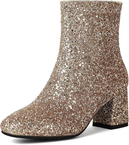 MAVMAX Women's Sequin Glitter Ankle Boots Chunky Heels Sparkly Booties in Saudi Arabia