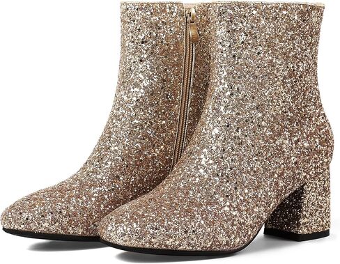MAVMAX Women's Sequin Glitter Ankle Boots Chunky Heels Sparkly Booties in Saudi Arabia