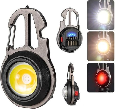 Mini COB Keychain Light, Rechargeable Small LED Flashlight, 800 Lumen, Portable 4 Light Modes Pocket with Folding Bracket Bottle Opener & Magnet Base, Emergency Camping Fishing Walking Work in Saudi Arabia