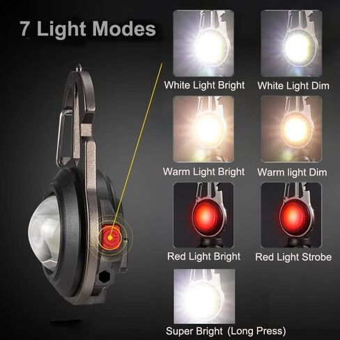 Mini COB Keychain Light, Rechargeable Small LED Flashlight, 800 Lumen, Portable 4 Light Modes Pocket with Folding Bracket Bottle Opener & Magnet Base, Emergency Camping Fishing Walking Work in Saudi Arabia