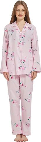 100% Cotton Pajamas For Women Long-Sleeve PJS set Cozy Button Down Sleepwear Boyfriend Loungewear S-3XL in Saudi Arabia