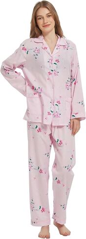 100% Cotton Pajamas For Women Long-Sleeve PJS set Cozy Button Down Sleepwear Boyfriend Loungewear S-3XL in Saudi Arabia