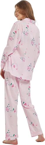 100% Cotton Pajamas For Women Long-Sleeve PJS set Cozy Button Down Sleepwear Boyfriend Loungewear S-3XL in Saudi Arabia