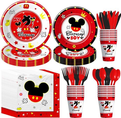 أدوات مائدة لتزيين عيد الميلاد الثاني من ميكي - أطباق ومناديل عيد الميلاد الثاني من ميكي، مستلزمات الحفلات للأولاد، طبق، كوب، منديل، أدوات مائدة، ديكورات طاولة عيد ميلاد ميكي بعمر عامين | 24 ضيفا in Kuwait