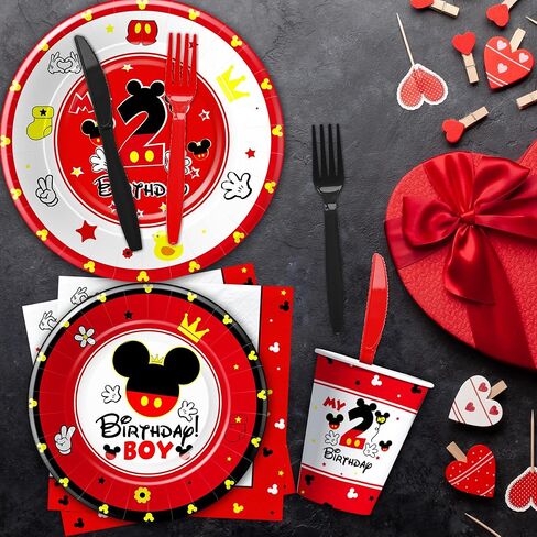 أدوات مائدة لتزيين عيد الميلاد الثاني من ميكي - أطباق ومناديل عيد الميلاد الثاني من ميكي، مستلزمات الحفلات للأولاد، طبق، كوب، منديل، أدوات مائدة، ديكورات طاولة عيد ميلاد ميكي بعمر عامين | 24 ضيفا in Kuwait