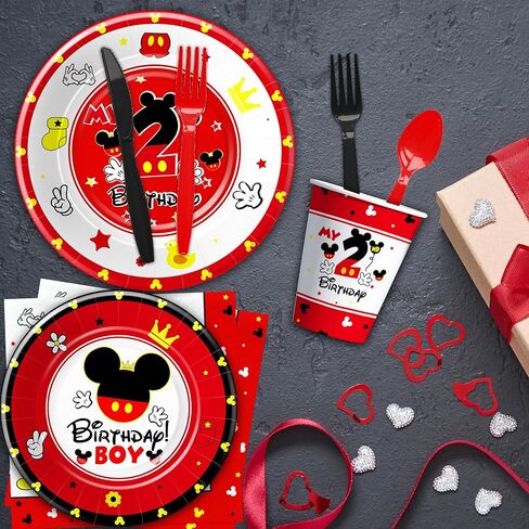 أدوات مائدة لتزيين عيد الميلاد الثاني من ميكي - أطباق ومناديل عيد الميلاد الثاني من ميكي، مستلزمات الحفلات للأولاد، طبق، كوب، منديل، أدوات مائدة، ديكورات طاولة عيد ميلاد ميكي بعمر عامين | 24 ضيفا in Kuwait