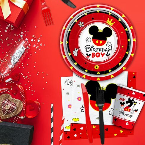 أدوات مائدة لتزيين عيد الميلاد الثاني من ميكي - أطباق ومناديل عيد الميلاد الثاني من ميكي، مستلزمات الحفلات للأولاد، طبق، كوب، منديل، أدوات مائدة، ديكورات طاولة عيد ميلاد ميكي بعمر عامين | 24 ضيفا in Kuwait