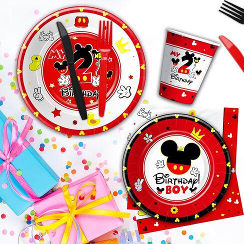 أدوات مائدة لتزيين عيد الميلاد الثاني من ميكي - أطباق ومناديل عيد الميلاد الثاني من ميكي، مستلزمات الحفلات للأولاد، طبق، كوب، منديل، أدوات مائدة، ديكورات طاولة عيد ميلاد ميكي بعمر عامين | 24 ضيفا in Kuwait