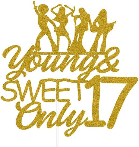 يونغ آند سويت أونلي 17 كعكة توبر، عيد ميلاد سعيد 17/هتاف حتى 17 عامًا، الملكة الراقصة 17، الفتيات الإناث النساء حفلة عيد ميلاد الديكور بريق ذهبي in Kuwait