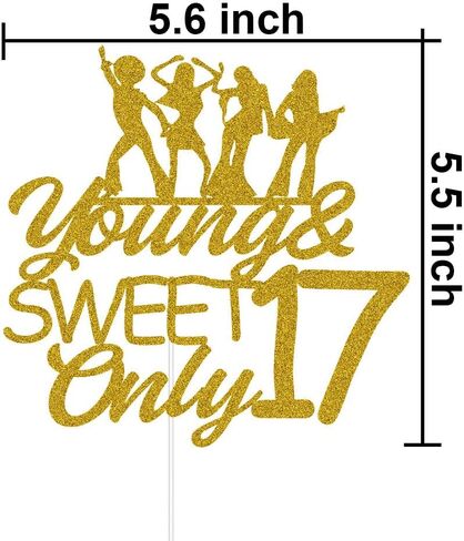 يونغ آند سويت أونلي 17 كعكة توبر، عيد ميلاد سعيد 17/هتاف حتى 17 عامًا، الملكة الراقصة 17، الفتيات الإناث النساء حفلة عيد ميلاد الديكور بريق ذهبي in Kuwait
